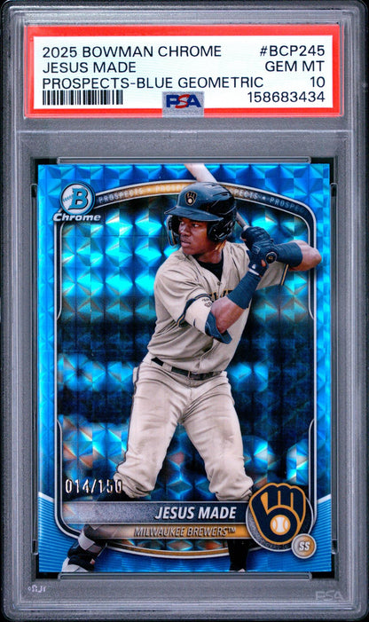 2025 BOWMAN CHROME PROSPECTS BCP245 JESUS MADE BLUE GEOMETRIC PSA 10