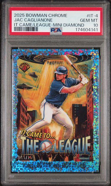 2025 BOWMAN CHROME IT CAME TO THE LEAGUE #IT-4 JAC CAGLIANONE IT CAME/LEAGUE-MINI DIAMOND PSA 10