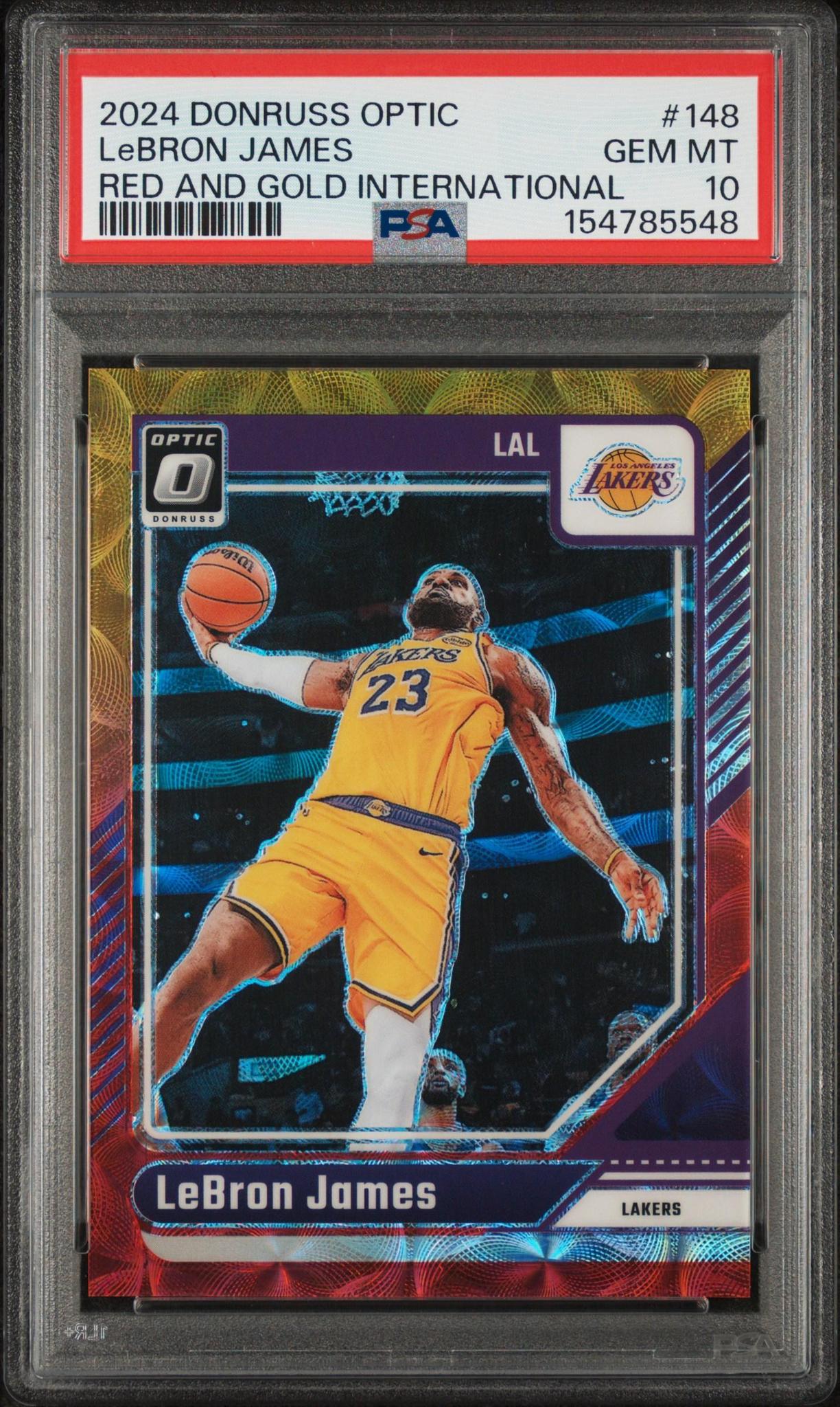 2024 Panini Donruss Optic 148 Lebron James Red and Gold International PSA 10