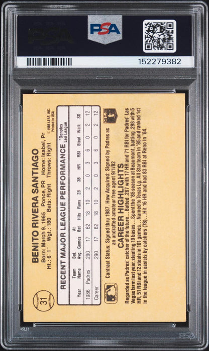 1987 Donruss #31 Benito Santiago PSA Authentic