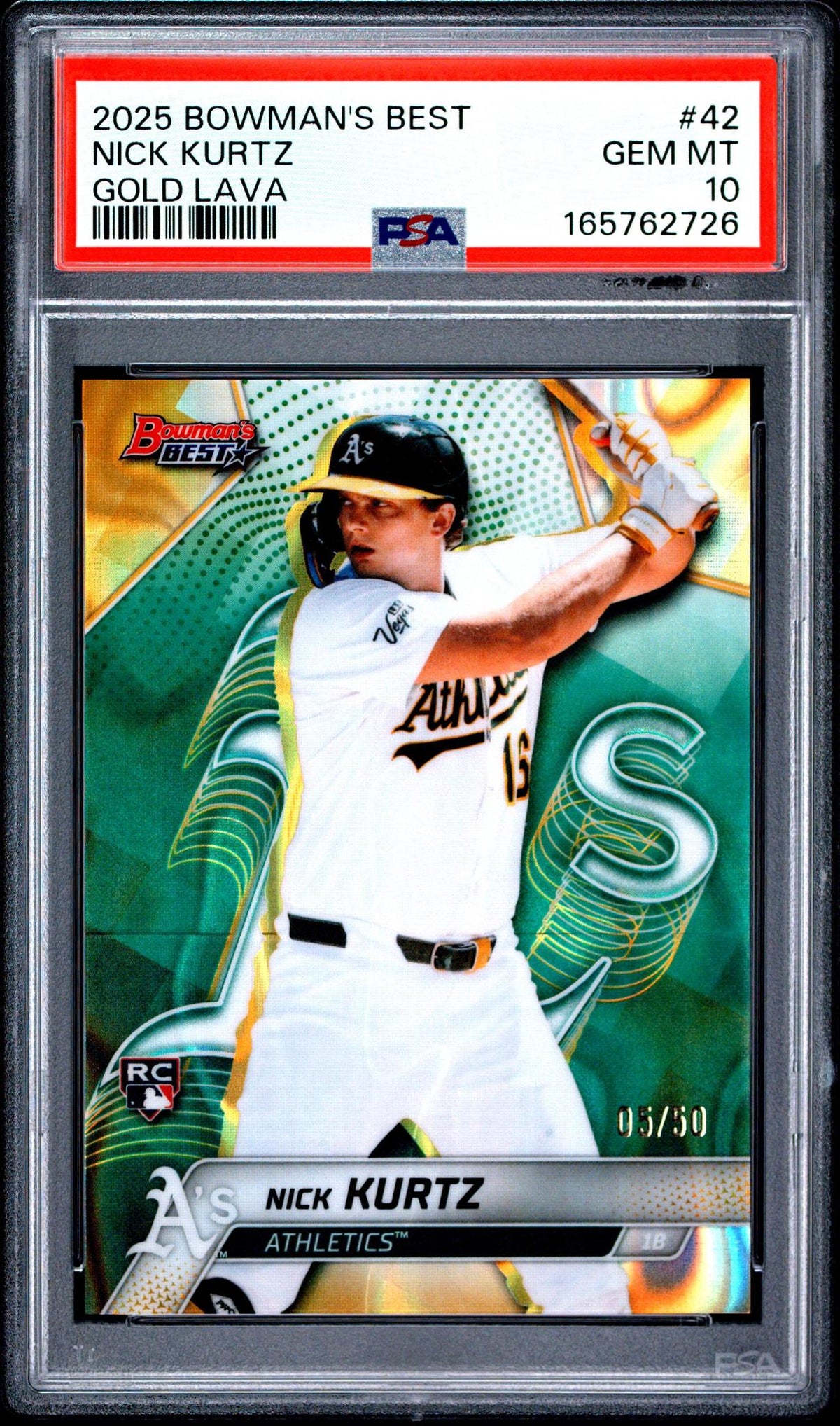 2025 BOWMAN'S BEST 42 NICK KURTZ GOLD LAVA PSA 10