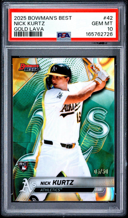2025 BOWMAN'S BEST 42 NICK KURTZ GOLD LAVA PSA 10