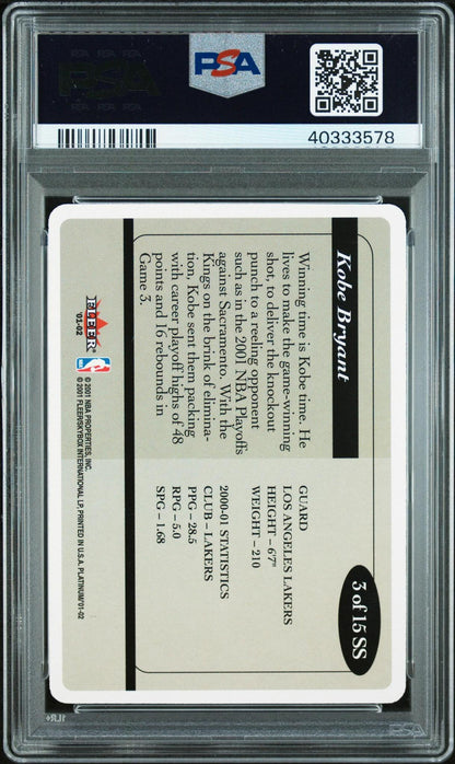 2001 FLEER PLATINUM STADIUM STANDOUTS 3 KOBE BRYANT PSA 10