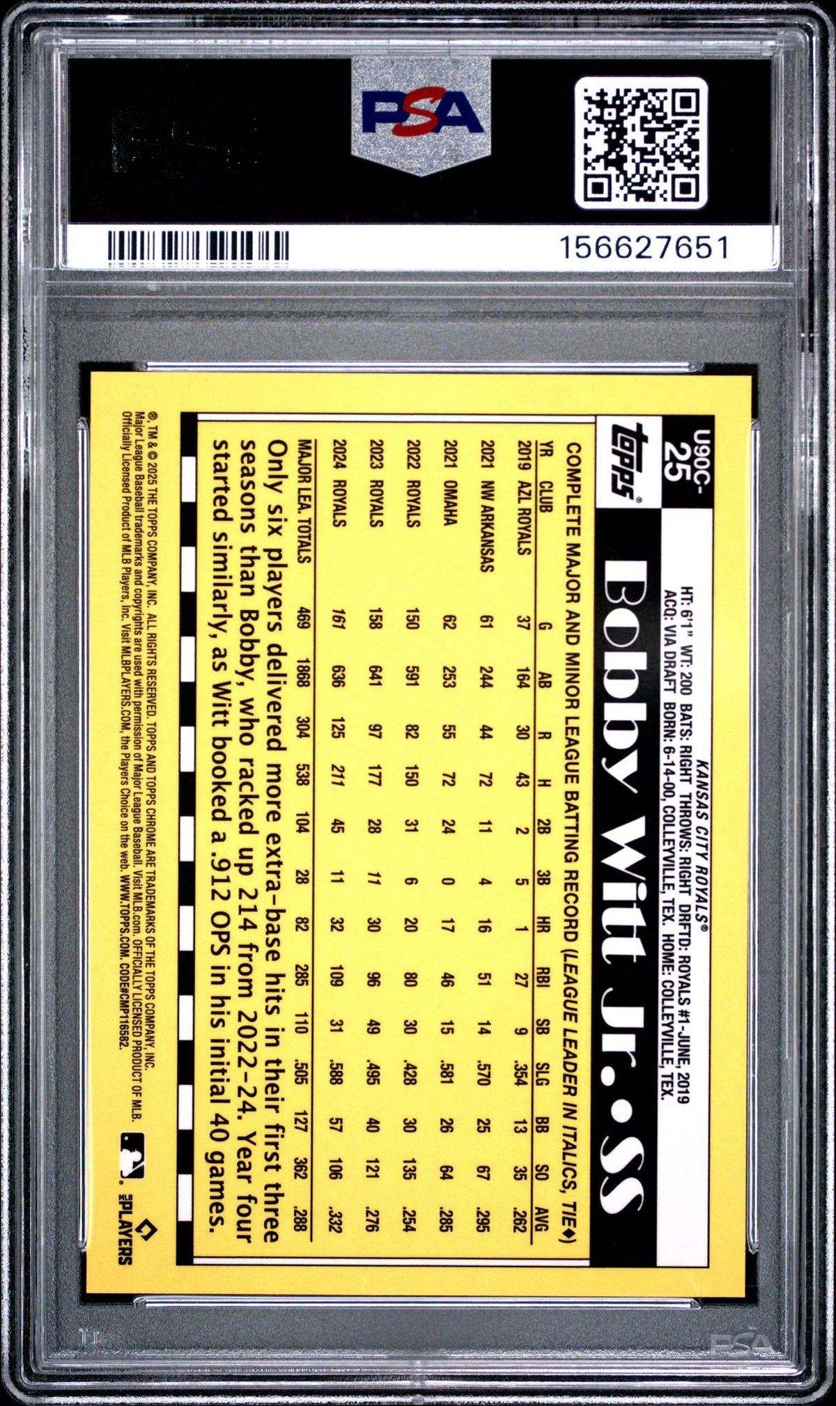 2025 TOPPS UPDATE SILVER PACK 1990 CHROME PROMO 25 BOBBY WITT JR. ORANGE PSA 10