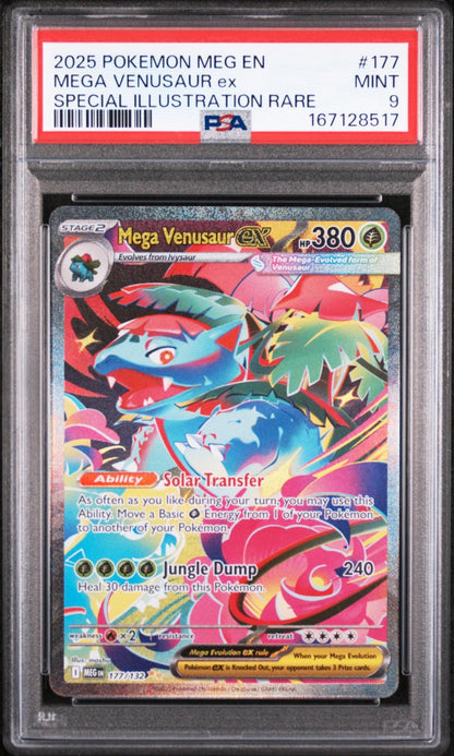 2025 POKEMON MEG EN-MEGA EVOLUTION 177 MEGA VENUSAUR EX SPECIAL ILLUSTRATION RARE PSA 9