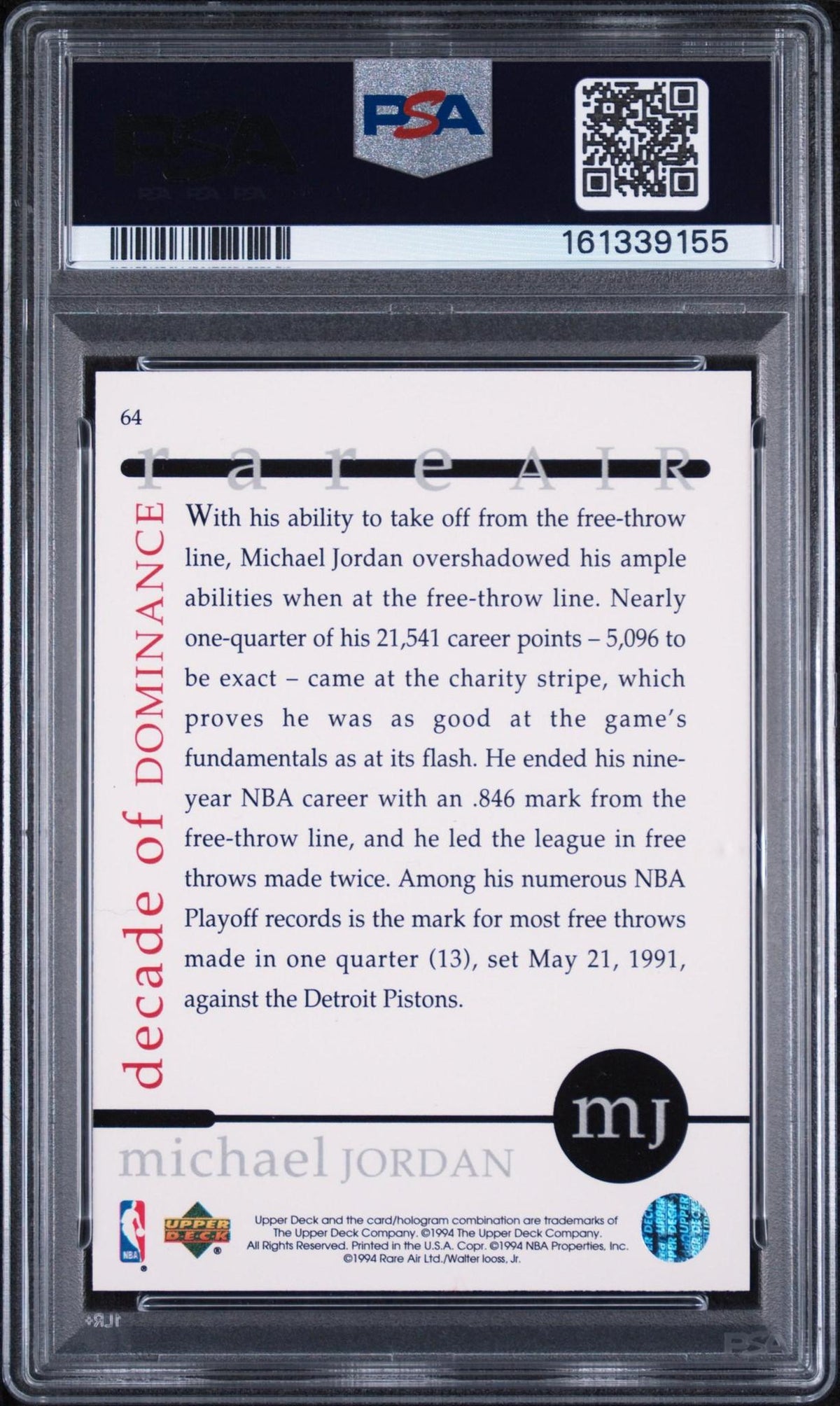 1994 UPPER DECK MJ RARE AIR 64 MICHAEL JORDAN