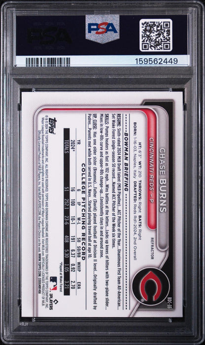 2024 BOWMAN DRAFT BDC55 CHASE BURNS CHROME-REFRACTOR PSA 10