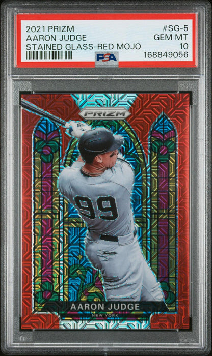 2021 PANINI PRIZM STAINED GLASS SG-5 AARON JUDGE RED MOJO PSA 10