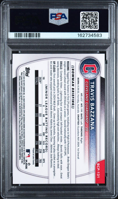 2025 BOWMAN SAPPHIRE EDITION CHROME PROSPECTS BCP131 TRAVIS BAZZANA GREEN PSA 10