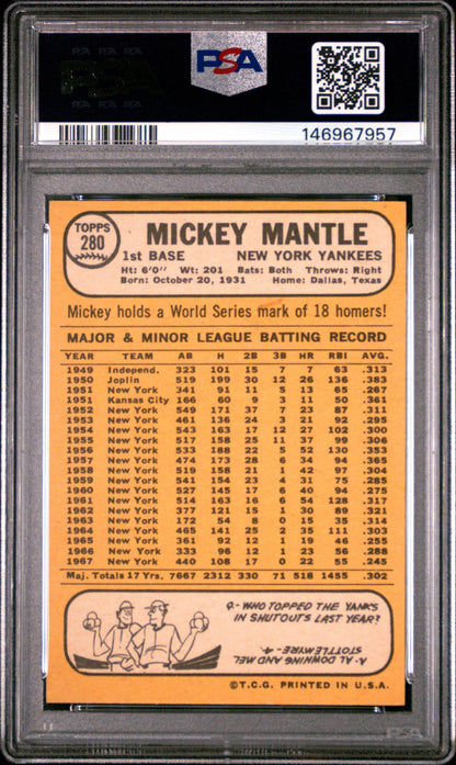 1968 Topps Mickey Mantle #280 PSA 7