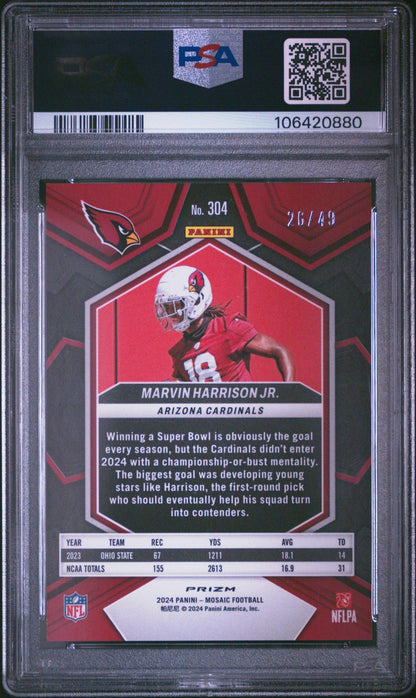2024 PANINI MOSAIC 304 MARVIN HARRISON JR. PURPLE /49 PSA 10