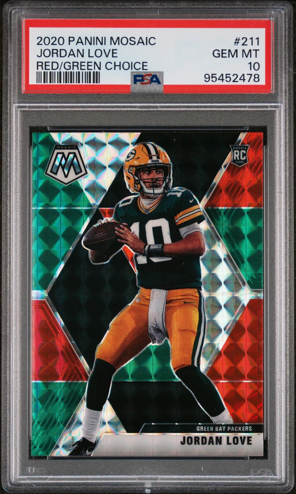 2020 Mosaic Jordan Love #211 Red/Green Choice PSA 10 Rookie