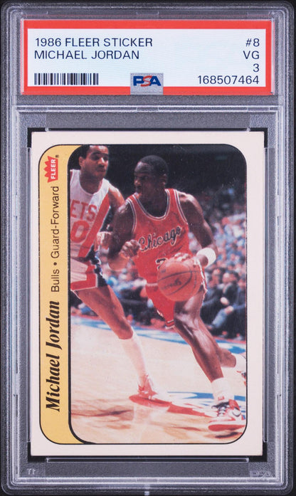 1986 Fleer Sticker 8 Michael Jordan PSA 3