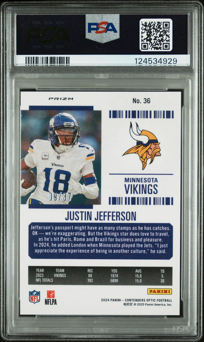 2024 PANINI CONTENDERS OPTIC 36 JUSTIN JEFFERSON PURPLE PULSAR
