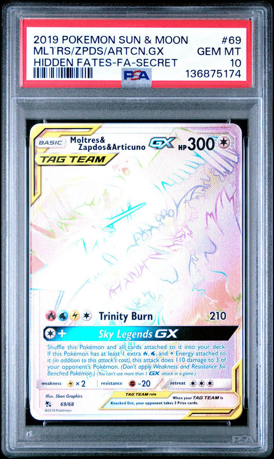 2019 Pokemon Sun & Moon Moltres & Zapdos & Articuno GX PSA 10
