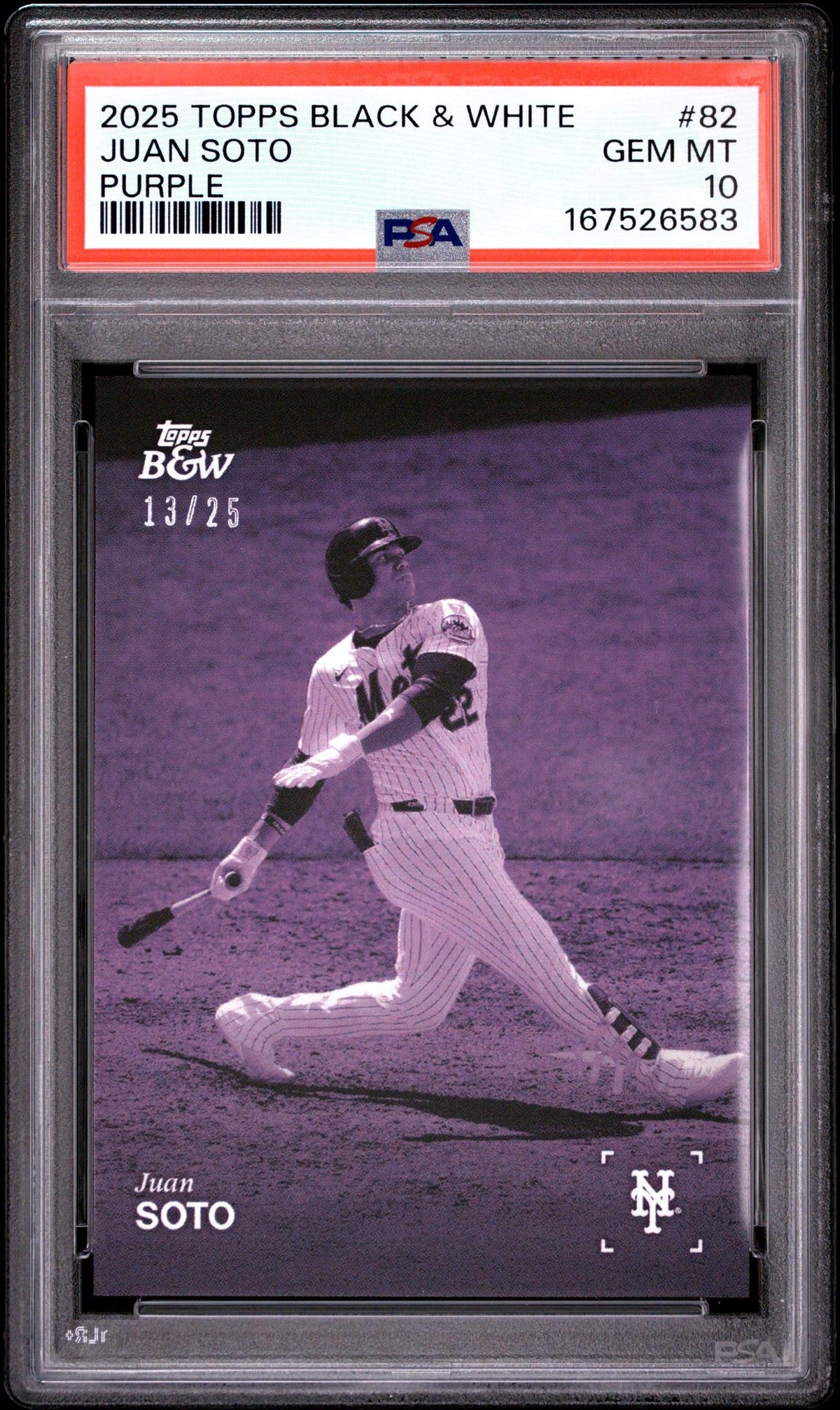 2025 TOPPS BLACK AND WHITE 82 JUAN SOTO PURPLE PSA 10