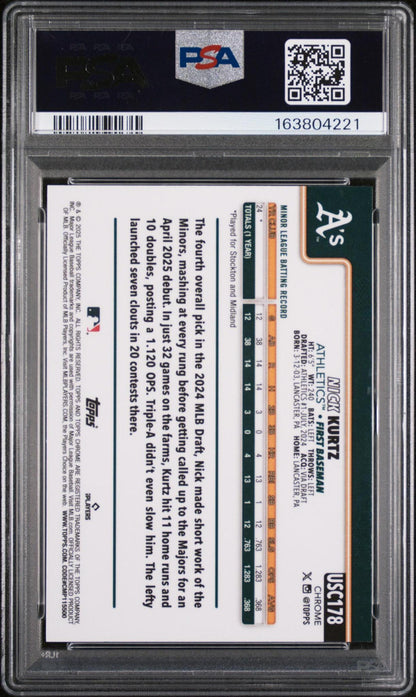 2025 TOPPS CHROME SAPPHIRE UPDATE SERIES 178 NICK KURTZ PSA 10