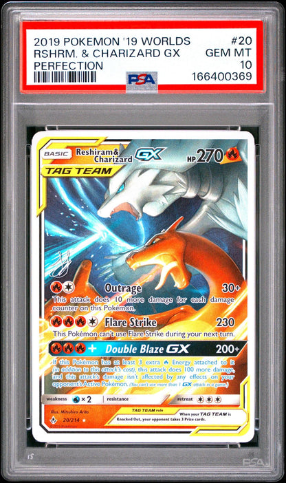 2019 Pokemon 2019 World Championships Deck: Perfection 20 Reshiram & Charizard Gx PSA 10