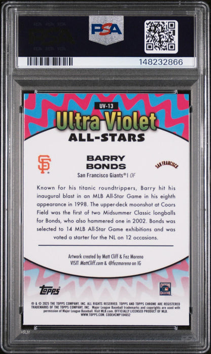 2025 TOPPS CHROME ULTRA VIOLET ALL STARS UV13 BARRY BONDS PSA 10