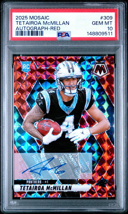 2025 Mosaic Tetairoa McMillan #309 Rookie Autograph Red /199 PSA 10