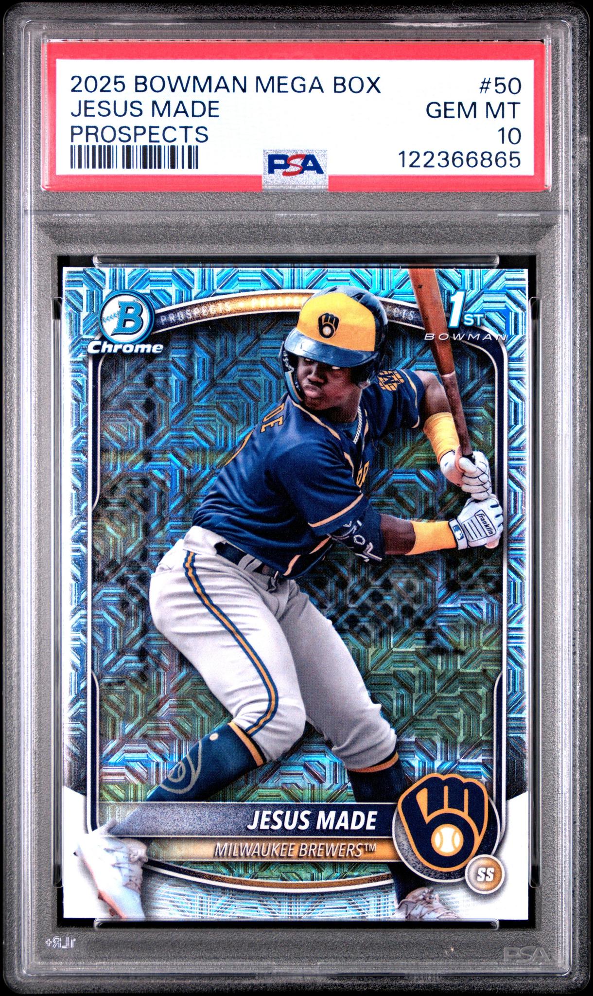 2025 Bowman Mega Jesus Made #50 Prospects Mojo PSA 10