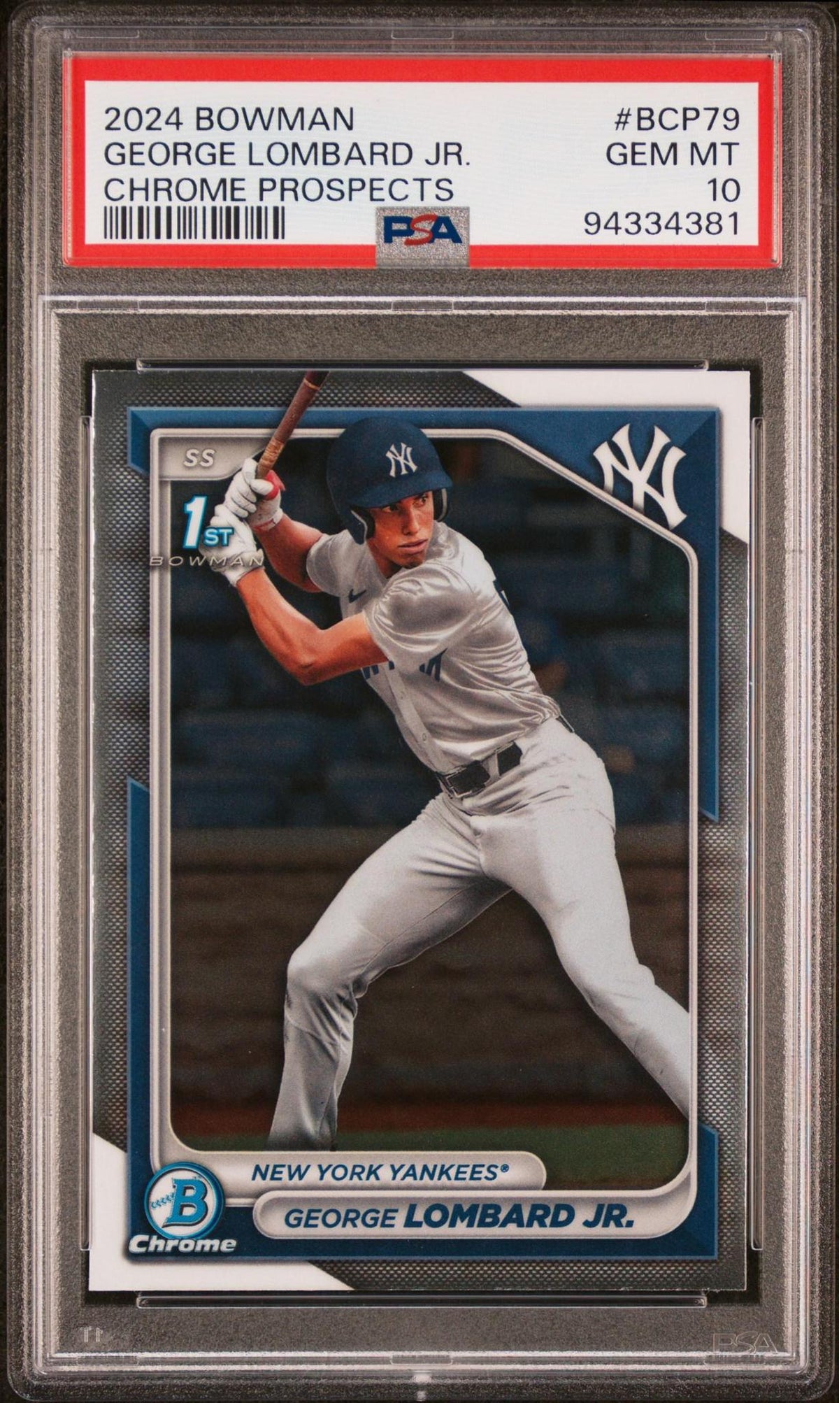 2024 BOWMAN CHROME PROSPECTS BCP79 GEORGE LOMBARD JR. PSA 10