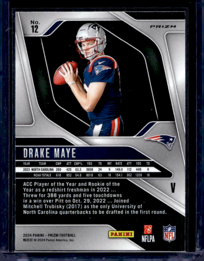 2024 Panini Prizm Drake Maye #12 Rookie Silver Prizm
