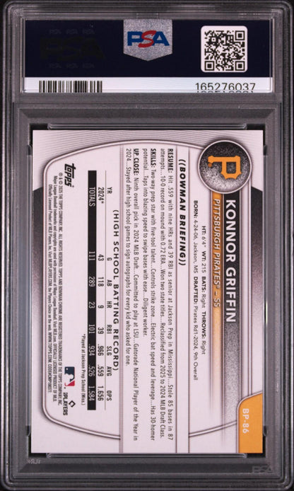 2025 BOWMAN PAPER PROSPECTS BP86 KONNOR GRIFFIN PSA 10