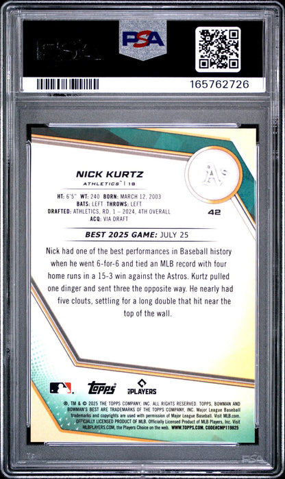 2025 BOWMAN'S BEST 42 NICK KURTZ GOLD LAVA PSA 10
