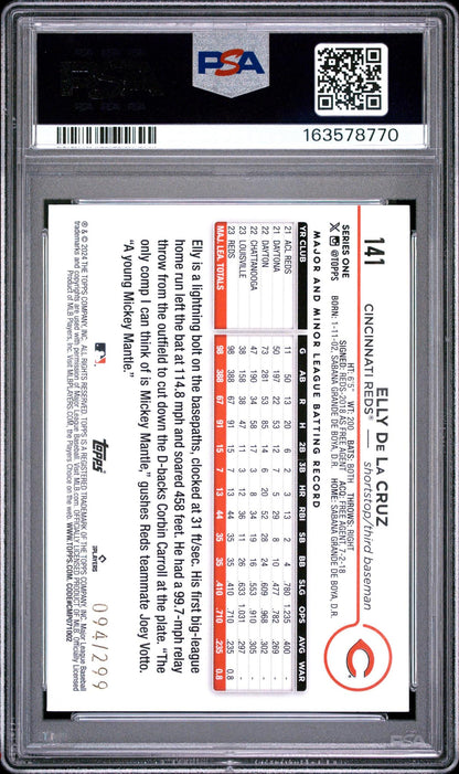 2024 TOPPS 141 ELLY DE LA CRUZ ORANGE CRACKLE FOIL BOARD PSA 10