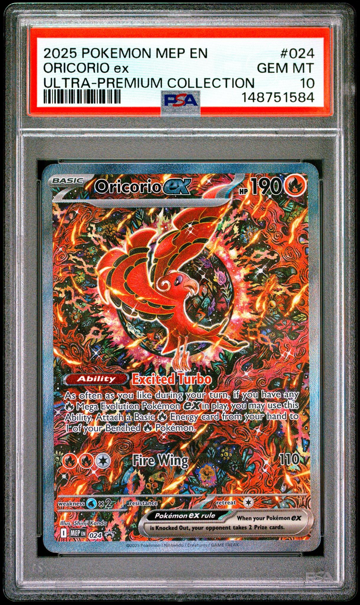 2025 POKEMON MEP EN-ME BLACK STAR PROMO 024 ORICORIO EX MEGA CHARIZARD X ex ULTRA-PREMIUM COLLECTION PSA 10
