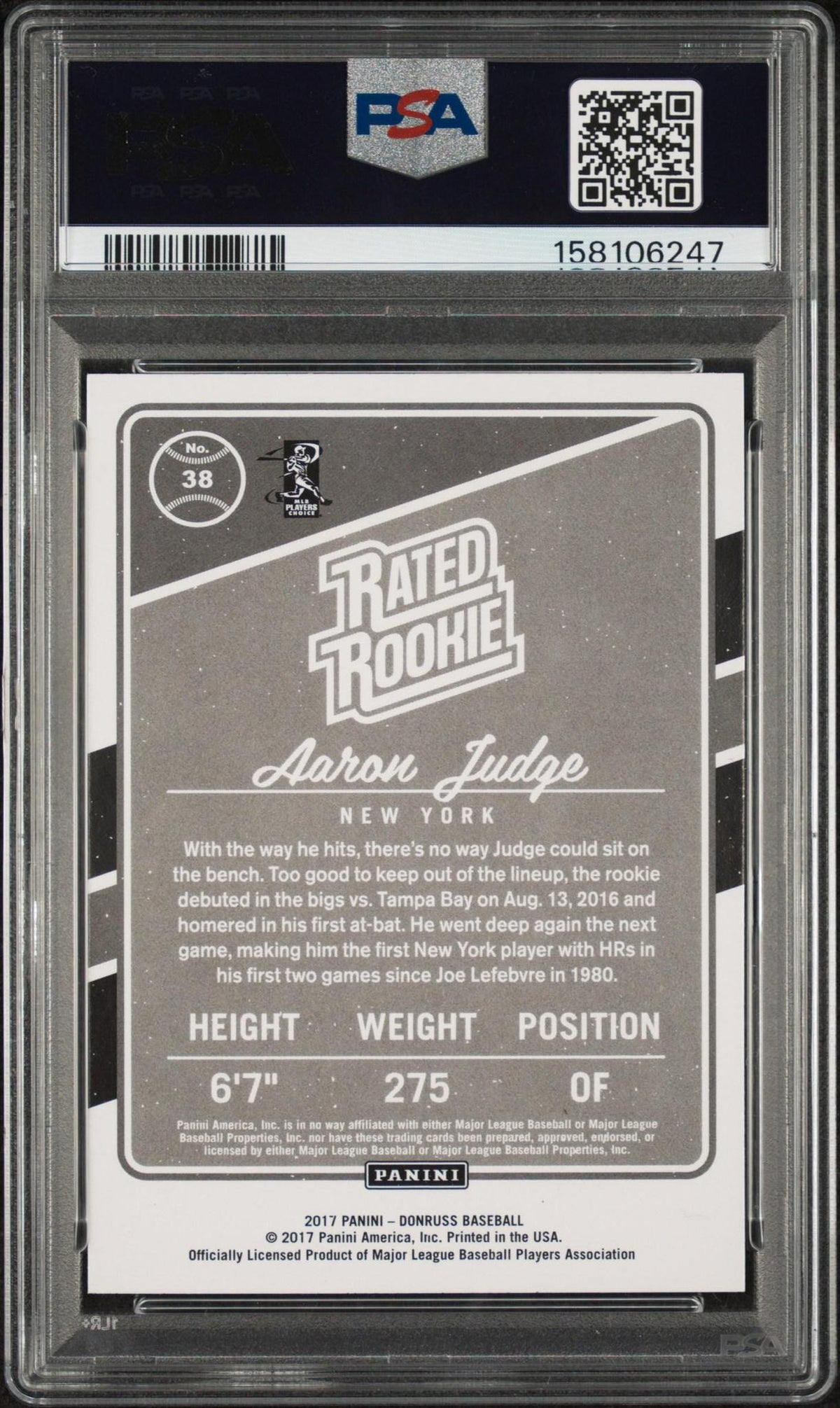 2017 PANINI DONRUSS 38 AARON JUDGE PSA 10