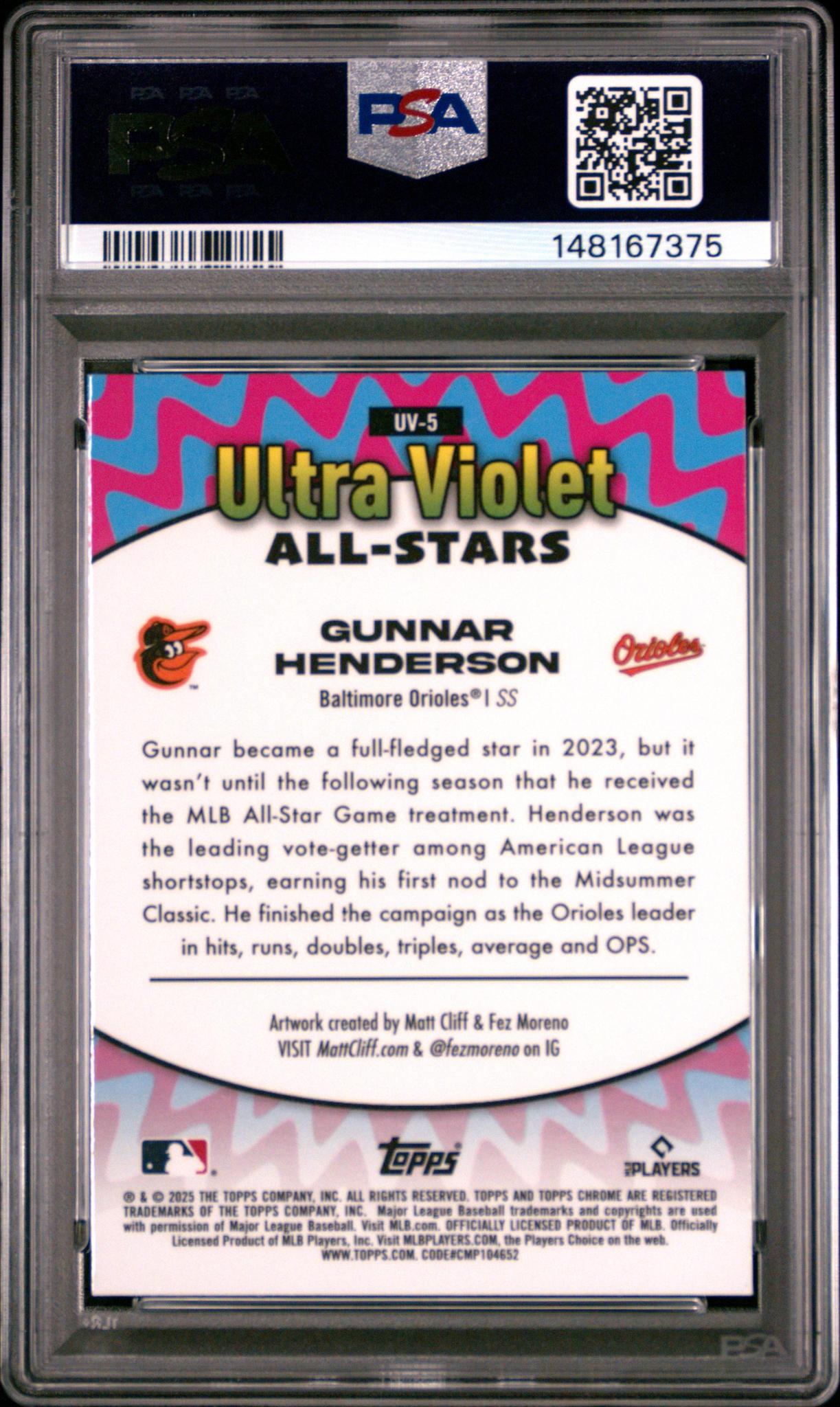 2025 Topps Chrome Gunnar Henderson Ultra Violet PSA 10