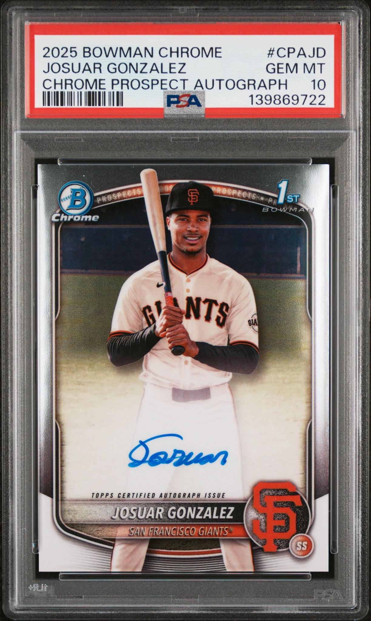 2025 Bowman Chrome Josaur Gonzalez #CPA-JD Autograph PSA 10