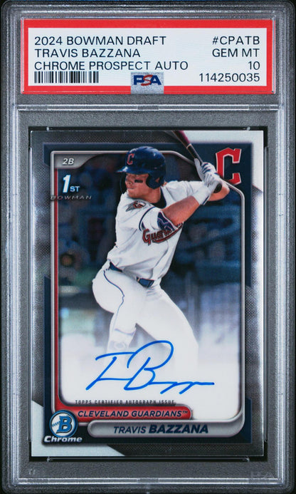 2024 BOWMAN DRAFT CHROME PROSPECT AUTOGRAPHS CPATB TRAVIS BAZZANA PSA 10