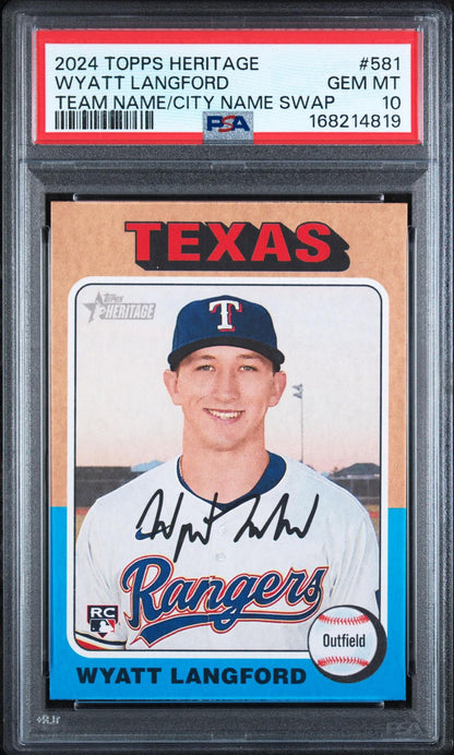 2024 TOPPS HERITAGE 581 WYATT LANGFORD TEAM NAME/CITY NAME SWAP PSA 10