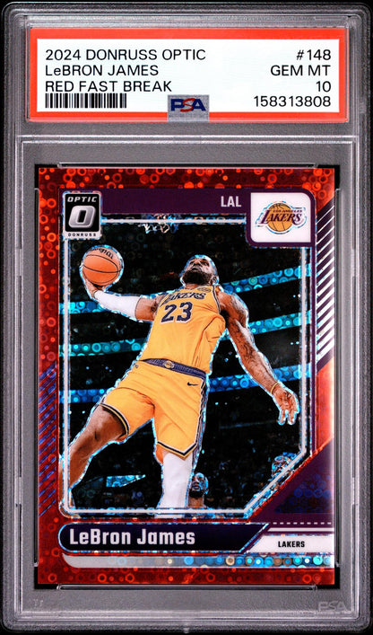 2024 PANINI DONRUSS OPTIC 148 LeBRON JAMES RED FAST BREAK PSA 10