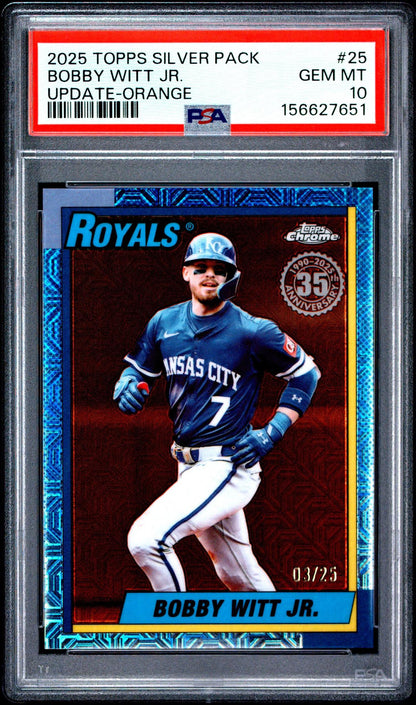 2025 TOPPS UPDATE SILVER PACK 1990 CHROME PROMO 25 BOBBY WITT JR. ORANGE PSA 10