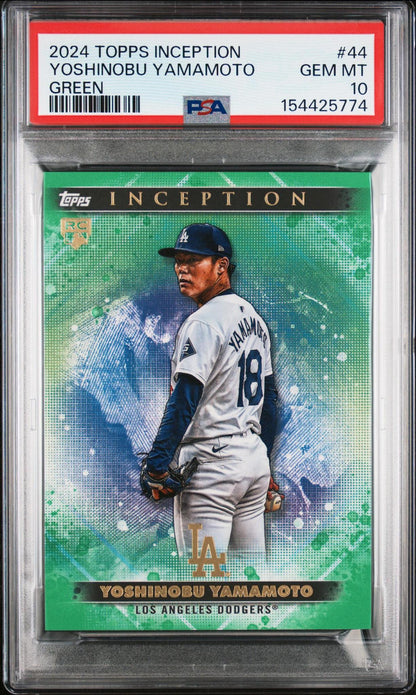 2024 Topps Inception 44 Yoshinobu Yamamoto Green PSA 10