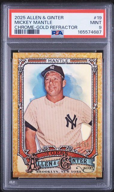 2025 TOPPS ALLEN & GINTER #19 MICKEY MANTLE CHROME-GOLD REFRACTOR PSA 9