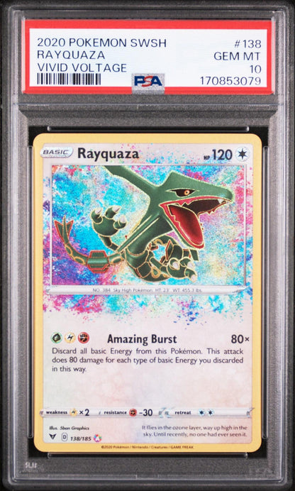 2020 POKEMON SWORD & SHIELD VIVID VOLTAGE 138 RAYQUAZA PSA 10