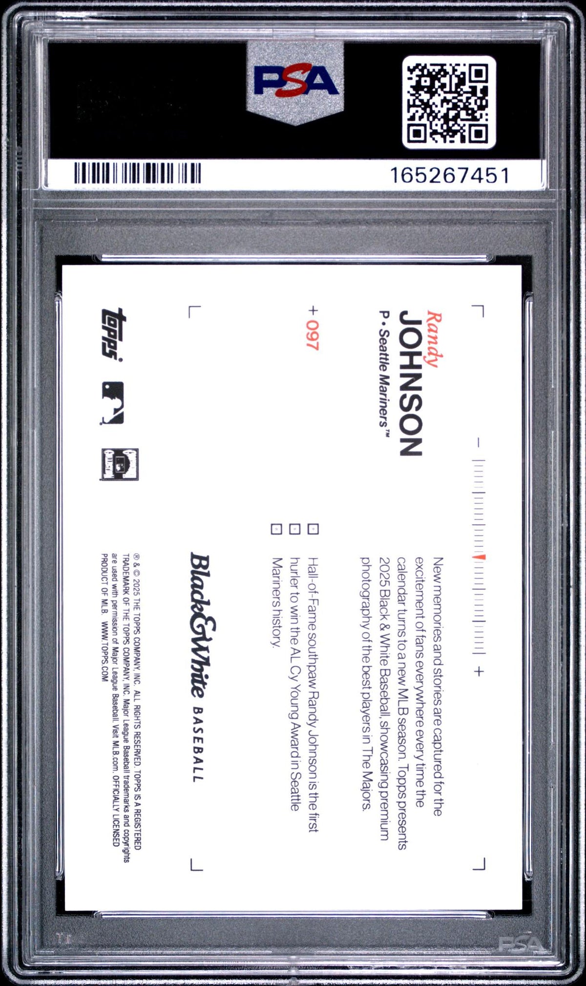 2025 TOPPS BLACK AND WHITE 97 RANDY JOHNSON PURPLE PSA 10