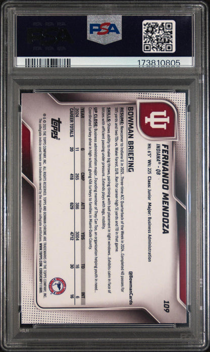 2025 BOWMAN UNIVERSITY CHROME 109 FERNANDO MENDOZA TEAL LAVA PSA 10