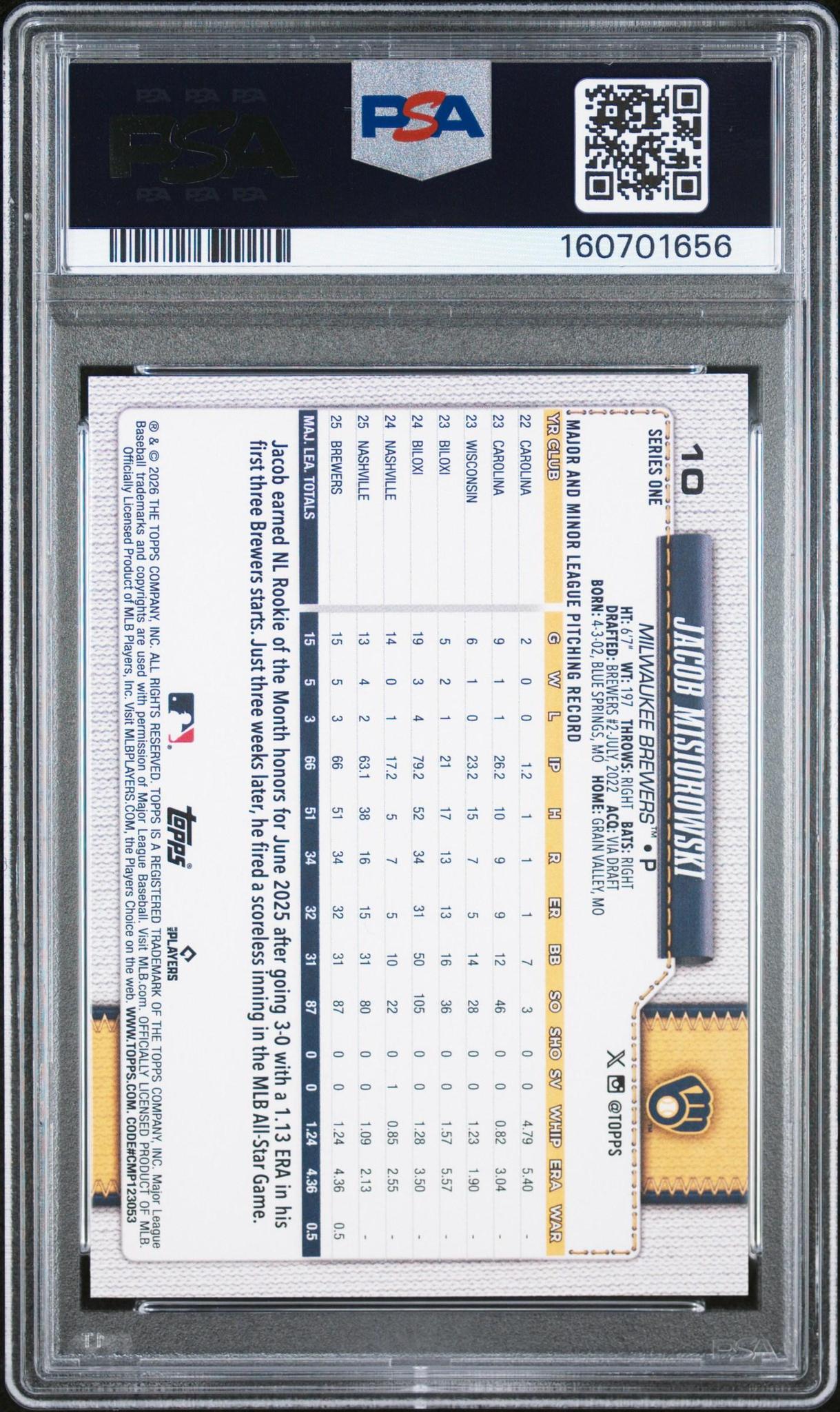 2026 TOPPS 10 JACOB MISIOROWSKI PSA 10