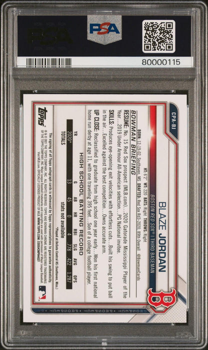 2021 Bowman Chrome Prospect Autographs #CPABJ Blaze Jordan Chr.Pros.Auto-Green Ref. PSA 9 #/250