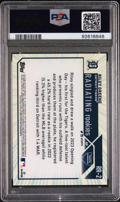 2023 Topps Chrome Riley Greene Radiating Rookies PSA 10