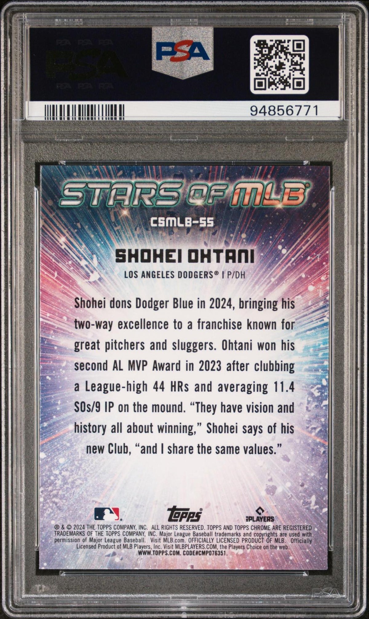 2024 Topps Stars Of Mlb Chrome #CSMLB55 Shohei Ohtani Series 2 PSA 10
