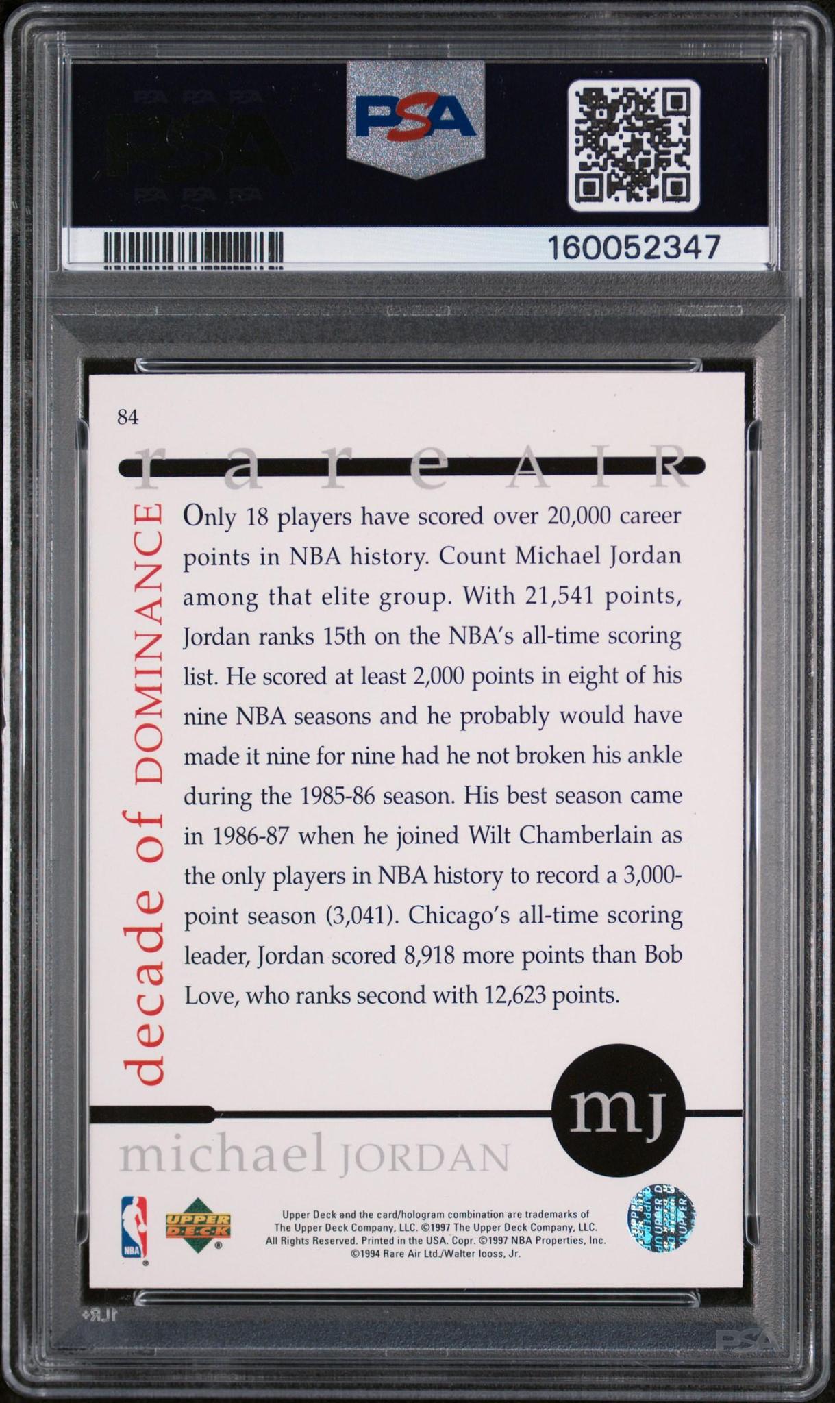1997 UPPER DECK MJ RARE AIR 84 MICHAEL JORDAN PSA 10