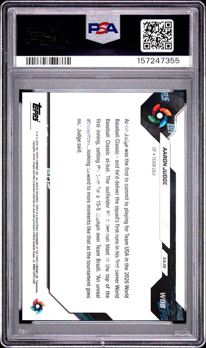 2026 TOPPS NOW WORLD BASEBALL CLASSIC #WB8 AARON JUDGE PSA 10