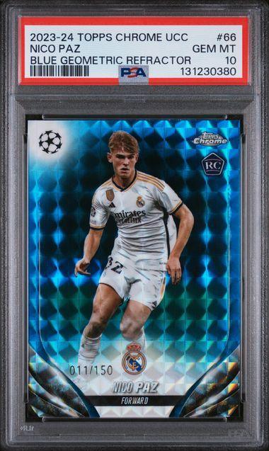 2023-24 Topps Chrome Ucc Nico Paz Blue Geometric Refractor /150 PSA 10